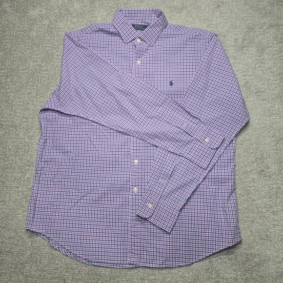 Polo Ralph Lauren Other - Polo Ralph Lauren Mens XL Purple Gingham Check Button Down Long Sleeve Cotton